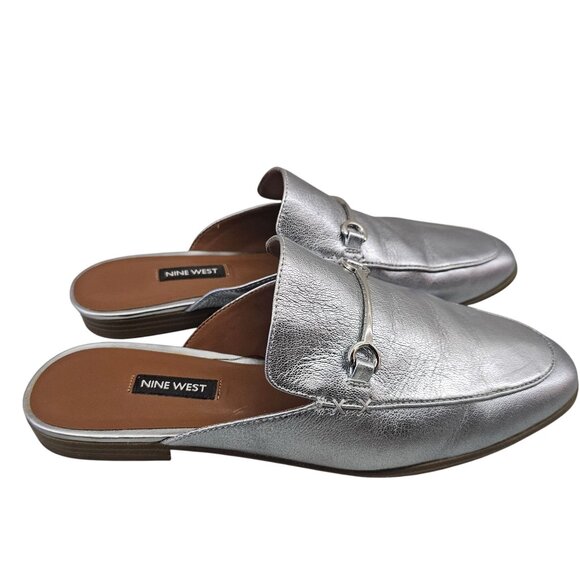 Nine West Shoes - Nine West Walkos Metallic Leather Slip-On Mules Size 10M
